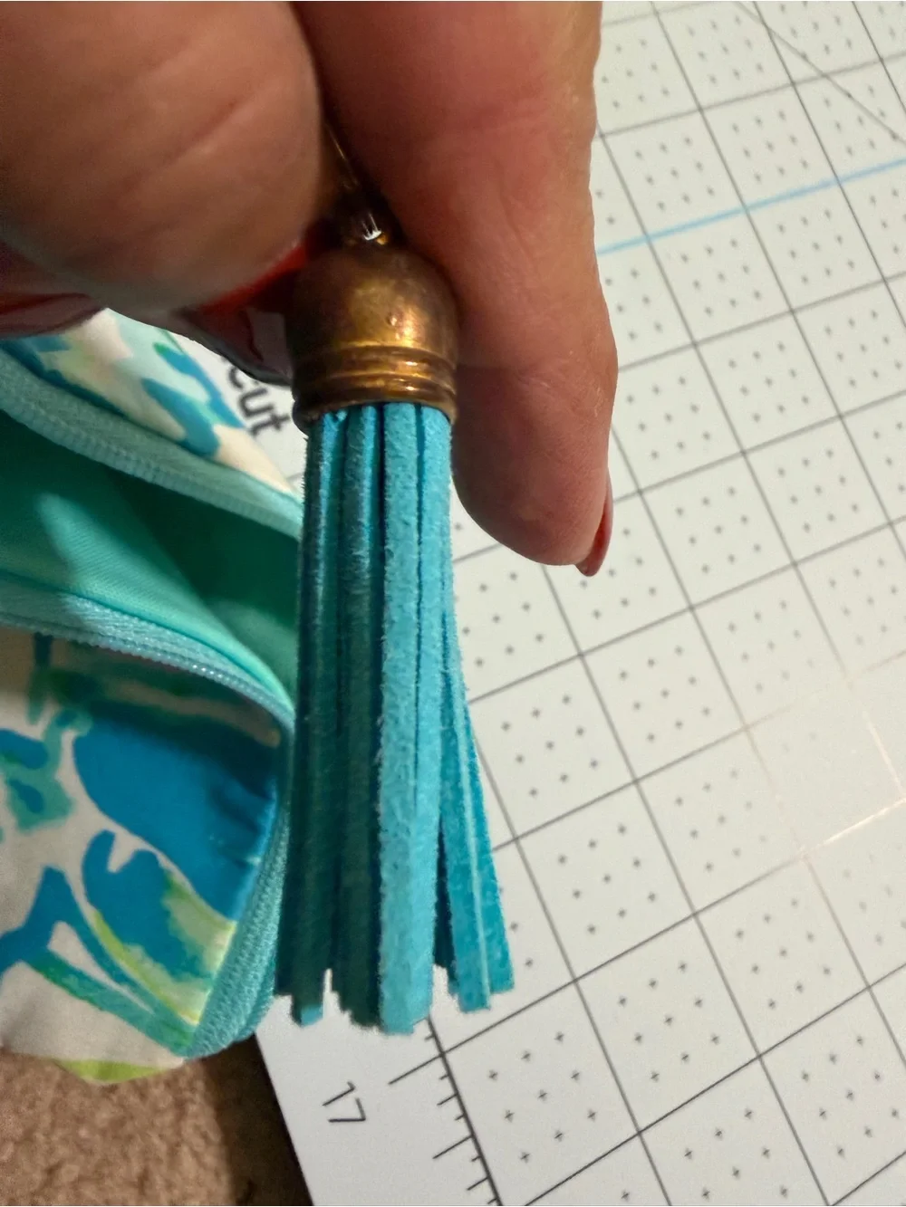 Lilly Pulitzer Floral Wristlet Cosmetic Pouch Turquoise Pink Tassel 8”
